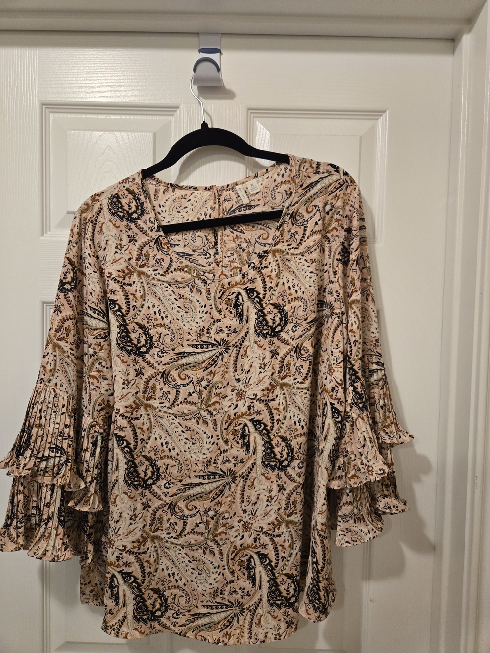 Cato Beige Paisley Ruffle-Sleeve Blouse